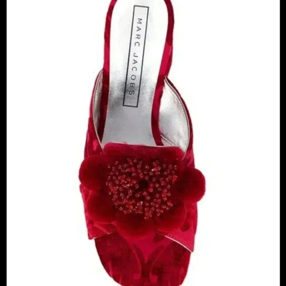 Marc Jacob EMBELLISHED VELVET-DAMASK MULES IN RED Size 39.5 - Picture 2 of 11